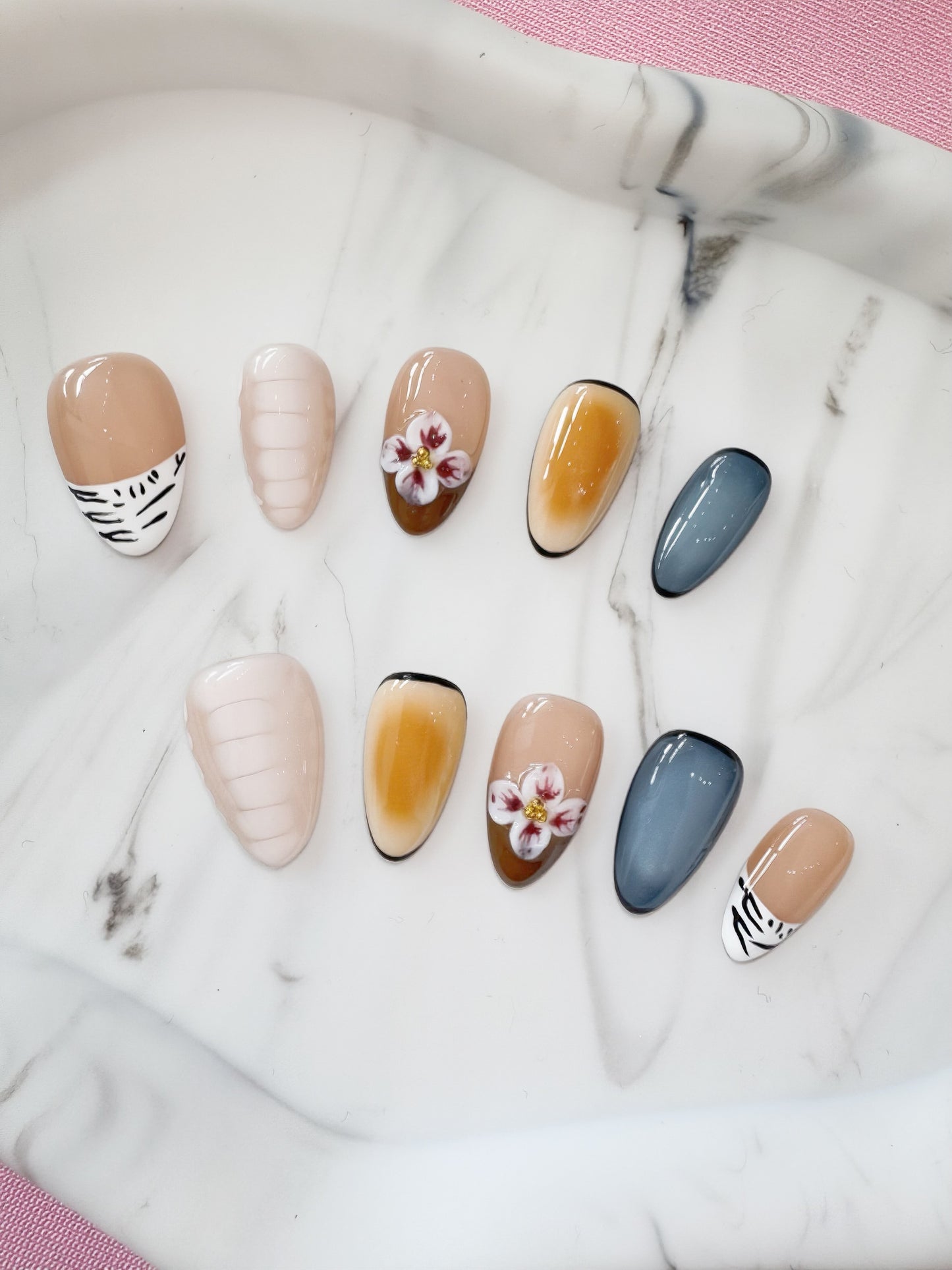 Neutral Floral & Animal Print Press-On Nails