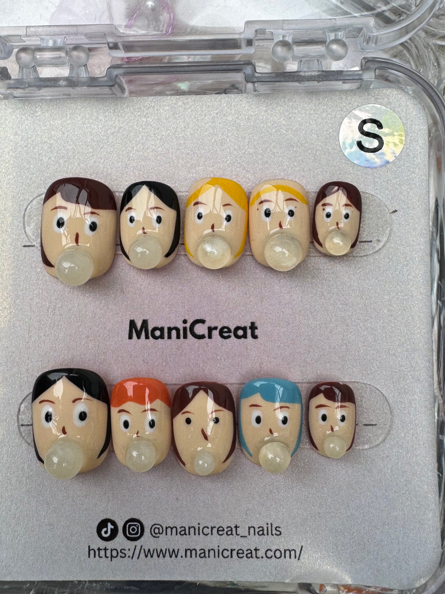 Bubble Buddies – Hand-Painted Cartoon Face Press-On Nails