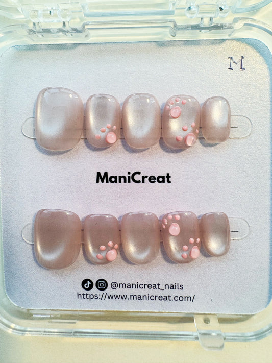 Pink Paw Press-On Nails – Cute Cat Paw Design on Pearl Nude Base