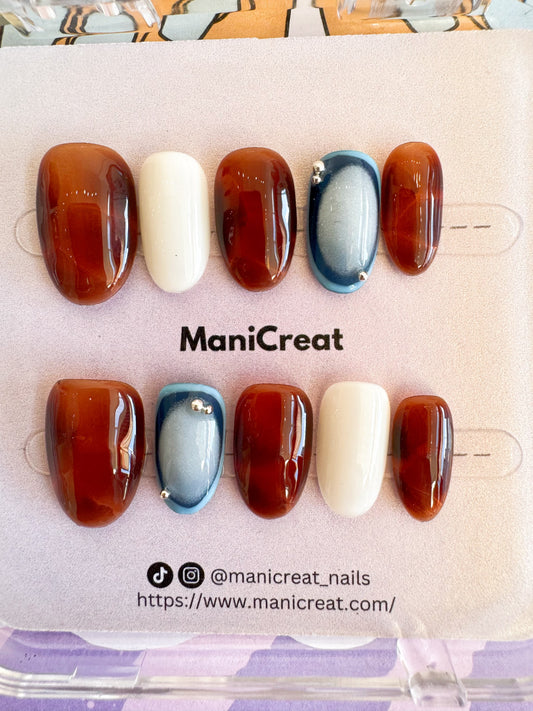 Tortoiseshell & Blue Gem Press-On Nails